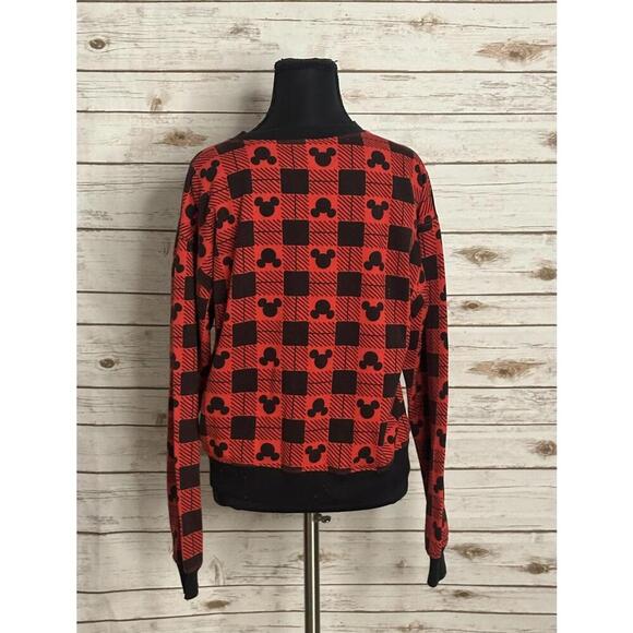 Disney Mickey Mouse casual athleisure red/black plaid sweatshirt Size XS - Picture 5 of 7
